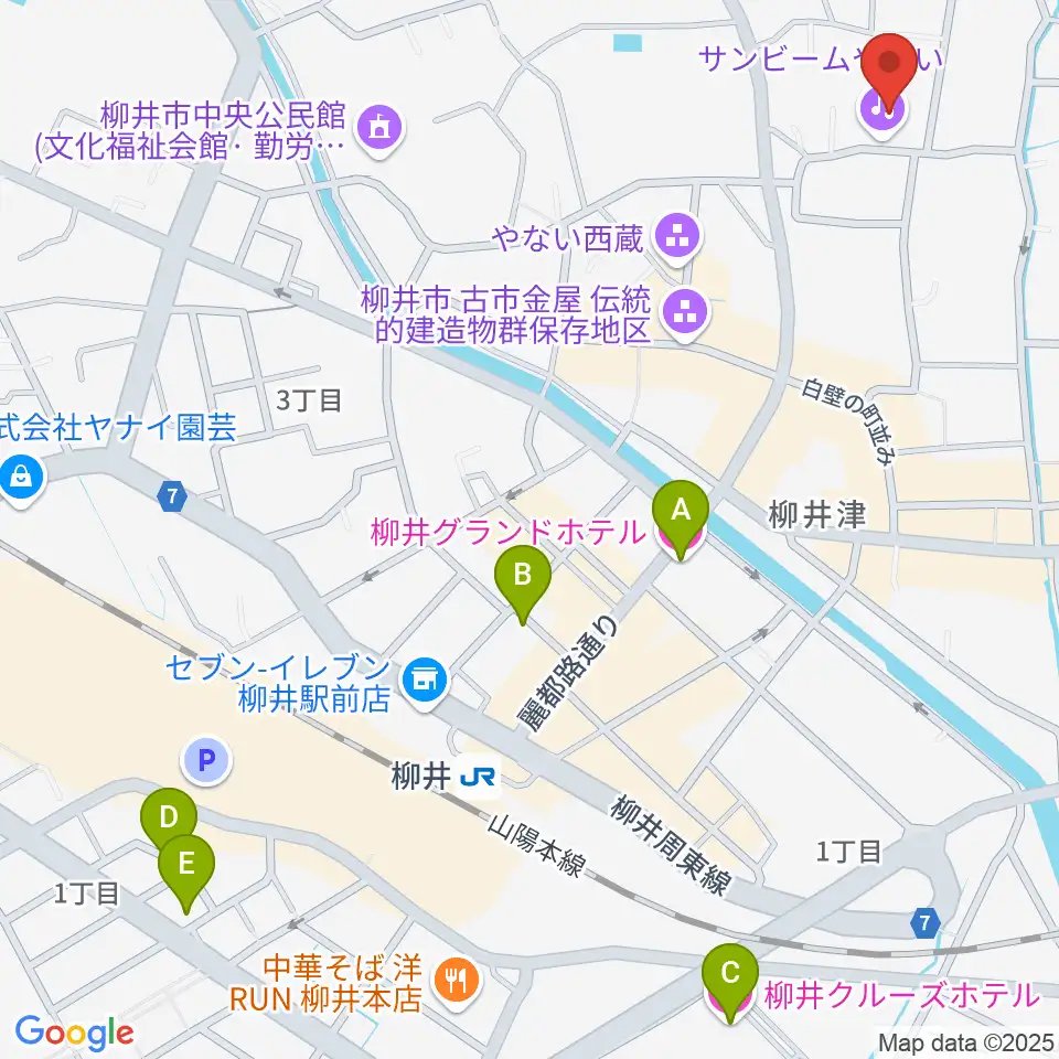 サンビームやない周辺のホテル一覧地図
