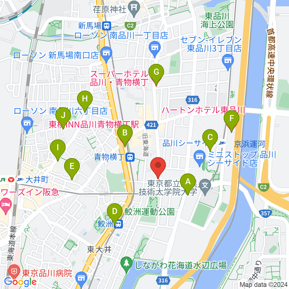 品川ハンビーホール周辺のホテル一覧地図