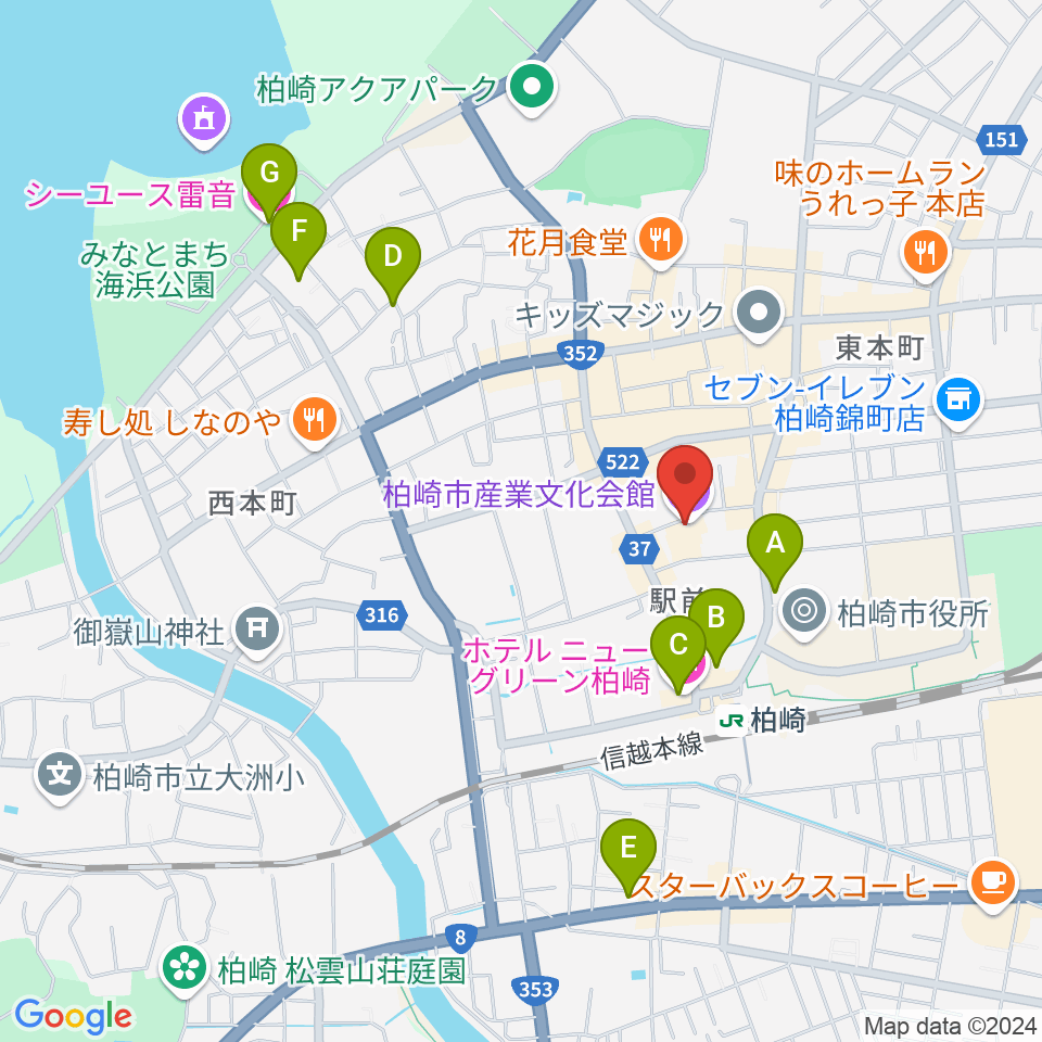 柏崎市産業文化会館周辺のホテル一覧地図