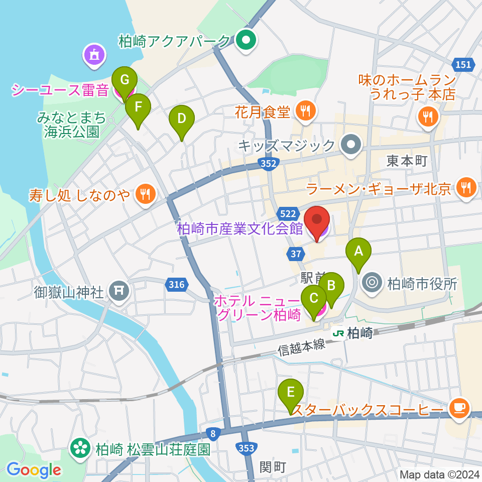 柏崎市産業文化会館周辺のホテル一覧地図