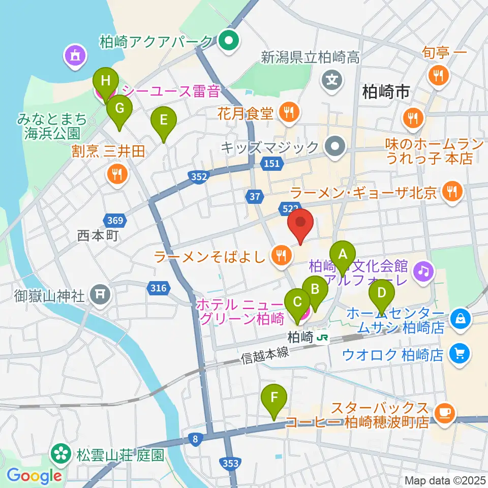 柏崎市産業文化会館周辺のホテル一覧地図