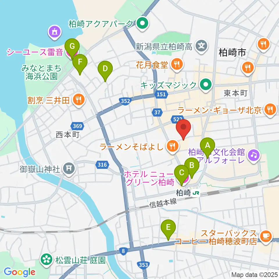 柏崎市産業文化会館周辺のホテル一覧地図