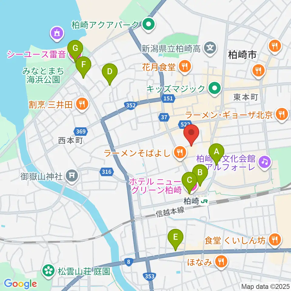 柏崎市産業文化会館周辺のホテル一覧地図