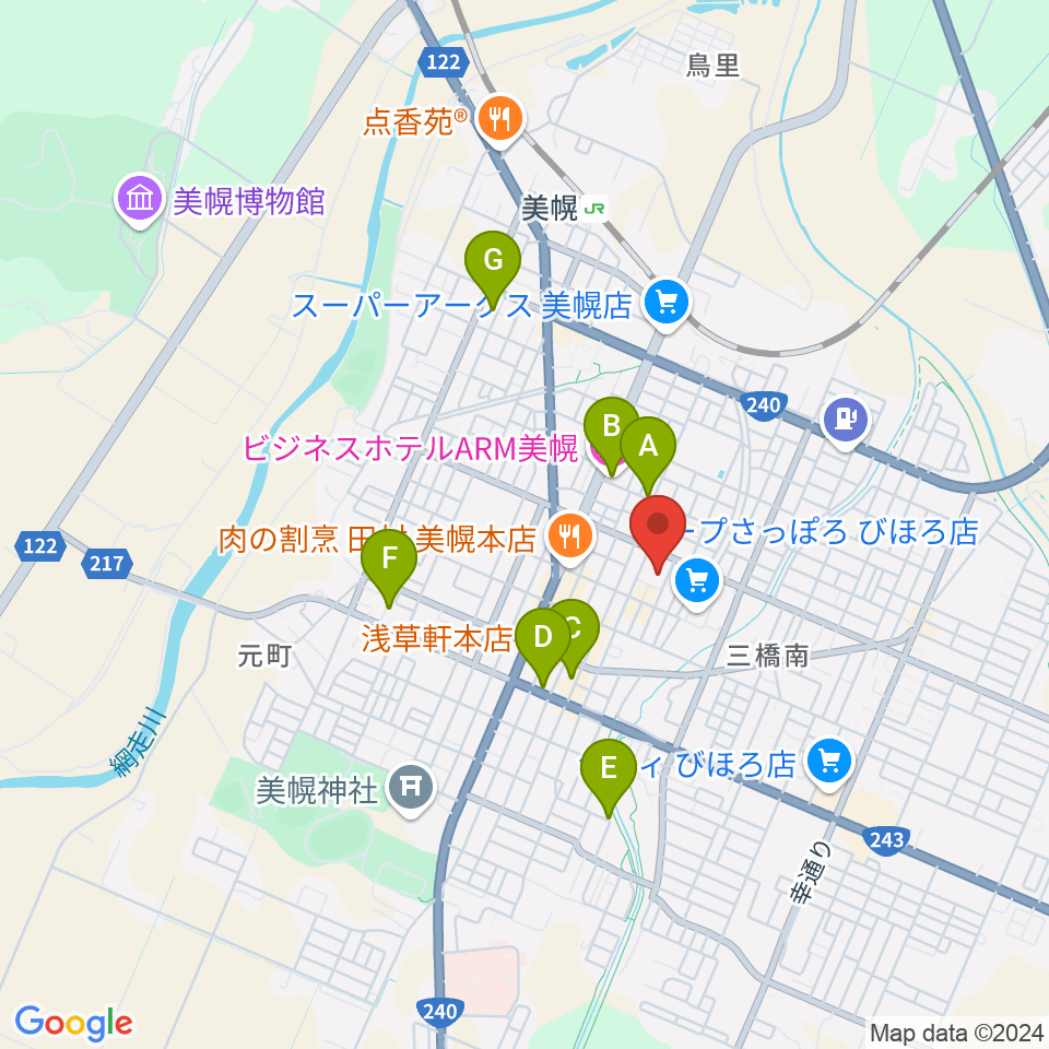 美幌町民会館びほーる周辺のホテル一覧地図