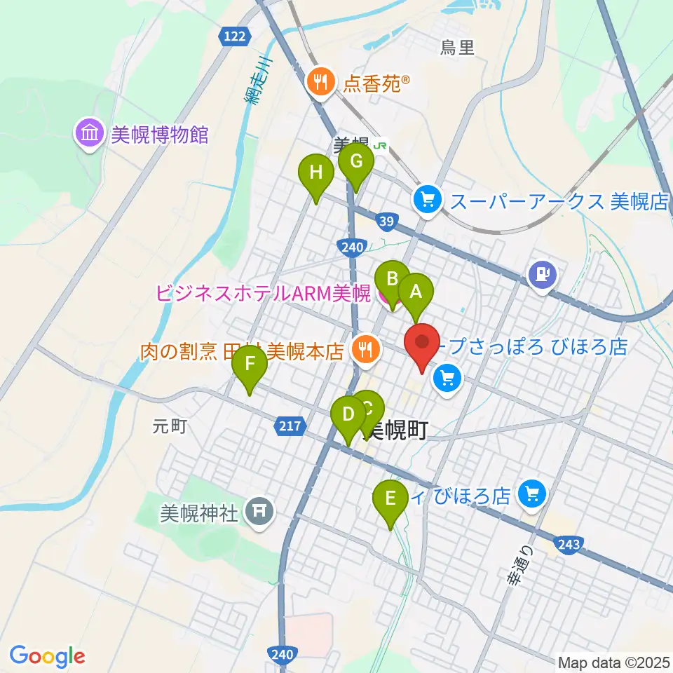 美幌町民会館びほーる周辺のホテル一覧地図