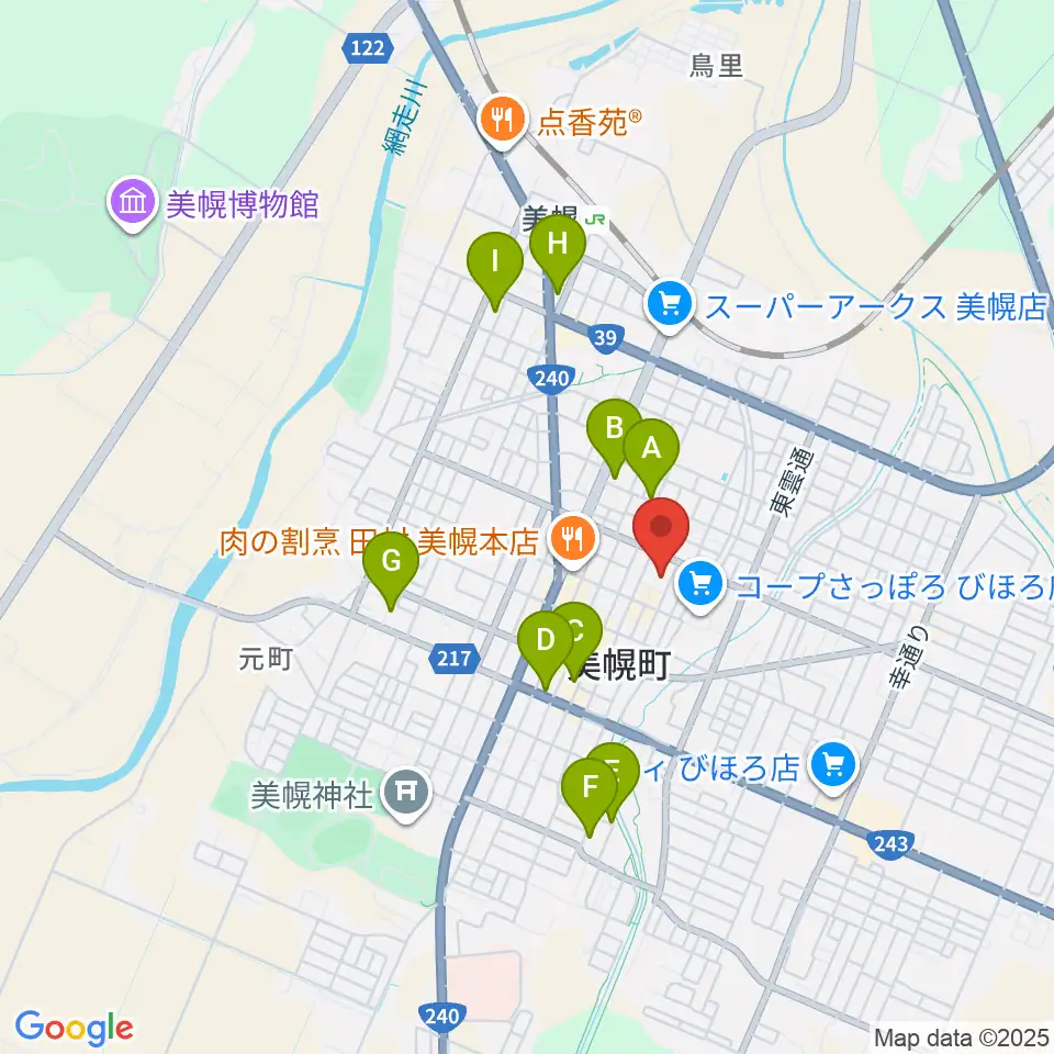 美幌町民会館びほーる周辺のホテル一覧地図