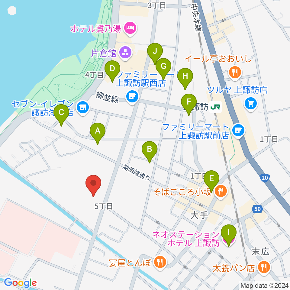 諏訪市文化センター周辺のホテル一覧地図