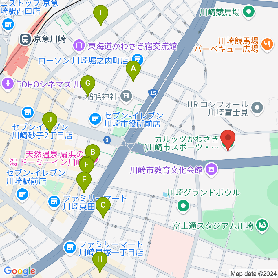 カルッツかわさき スポーツ周辺のホテル一覧地図