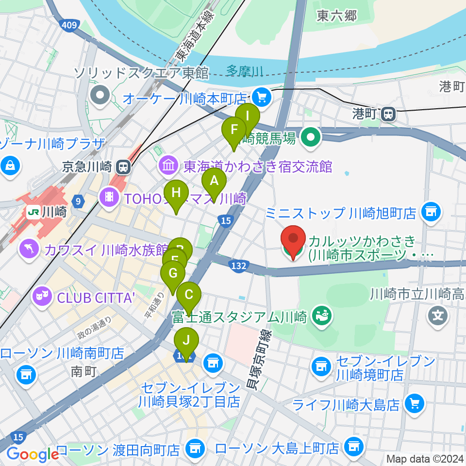 カルッツかわさき スポーツ周辺のホテル一覧地図