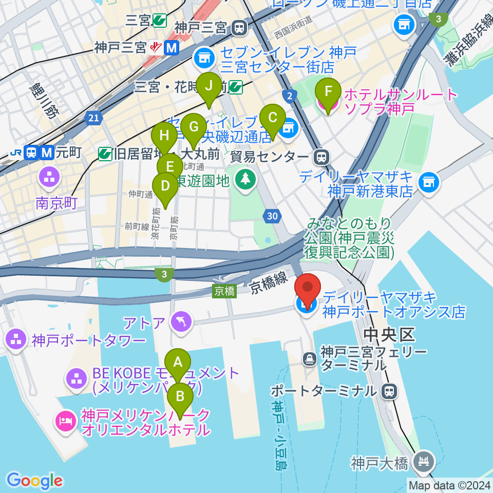 神戸ポートオアシス周辺のホテル一覧地図