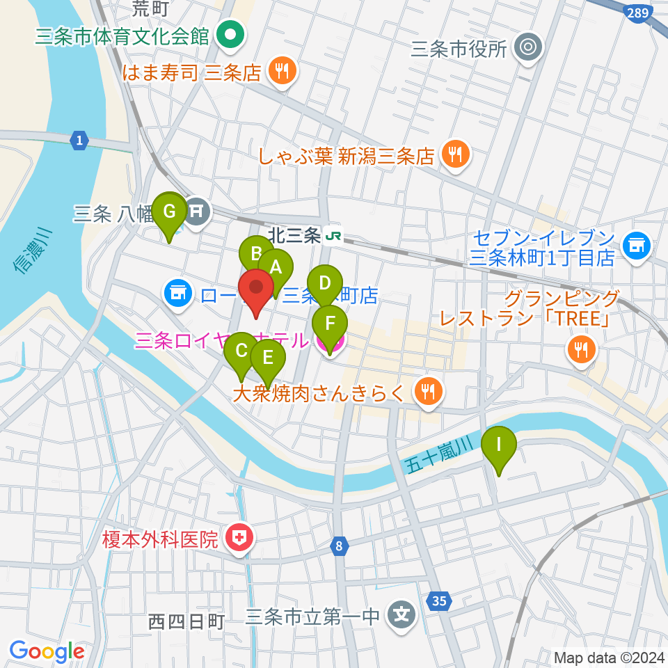 三条市中央公民館周辺のホテル一覧地図