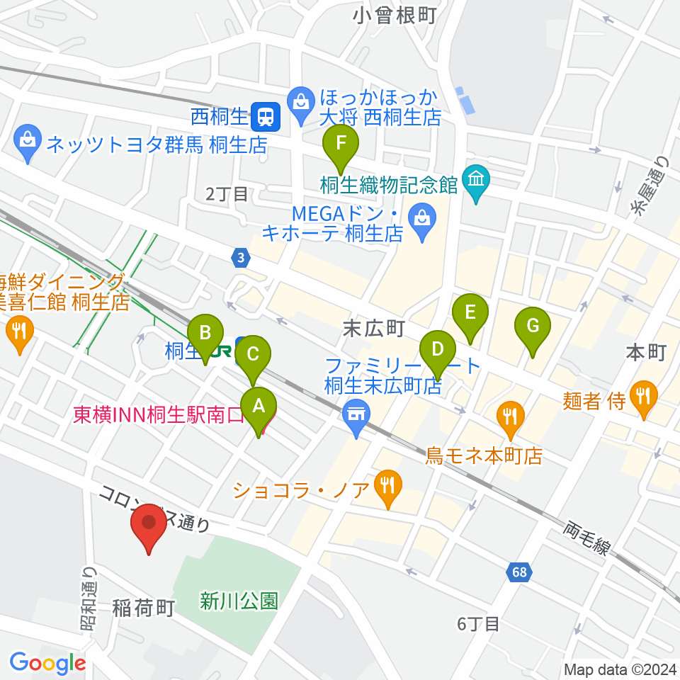 桐生市立中央公民館周辺のホテル一覧地図