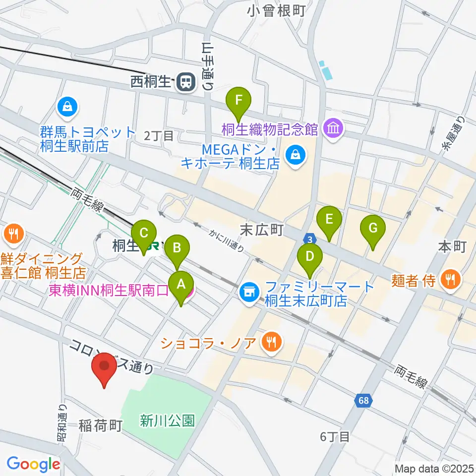 桐生市立中央公民館周辺のホテル一覧地図