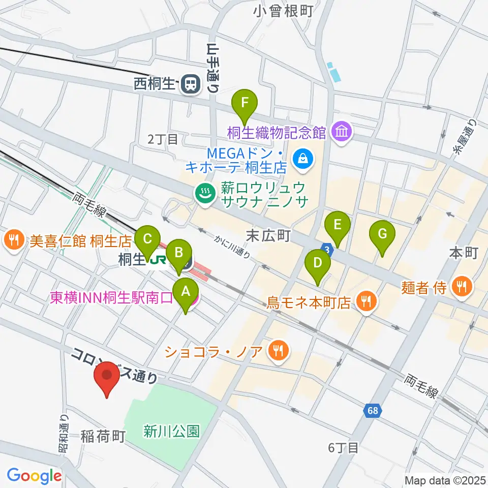 桐生市立中央公民館周辺のホテル一覧地図