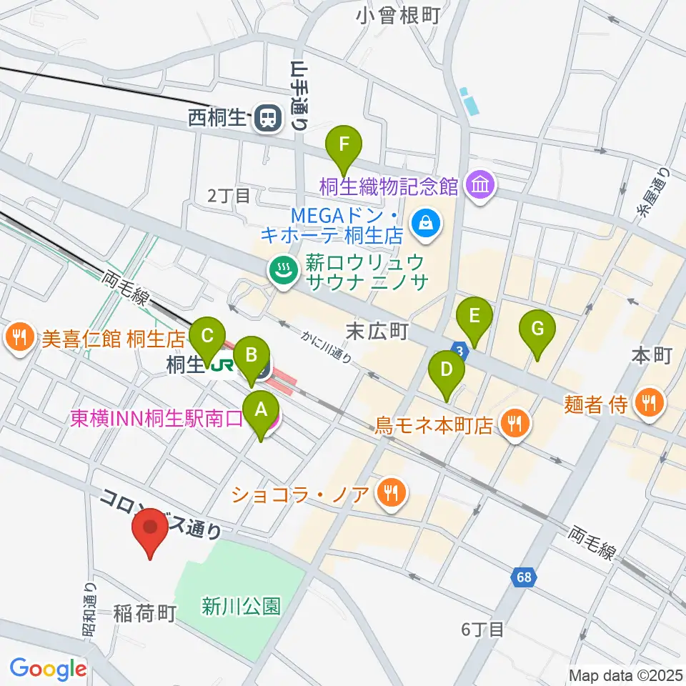 桐生市立中央公民館周辺のホテル一覧地図