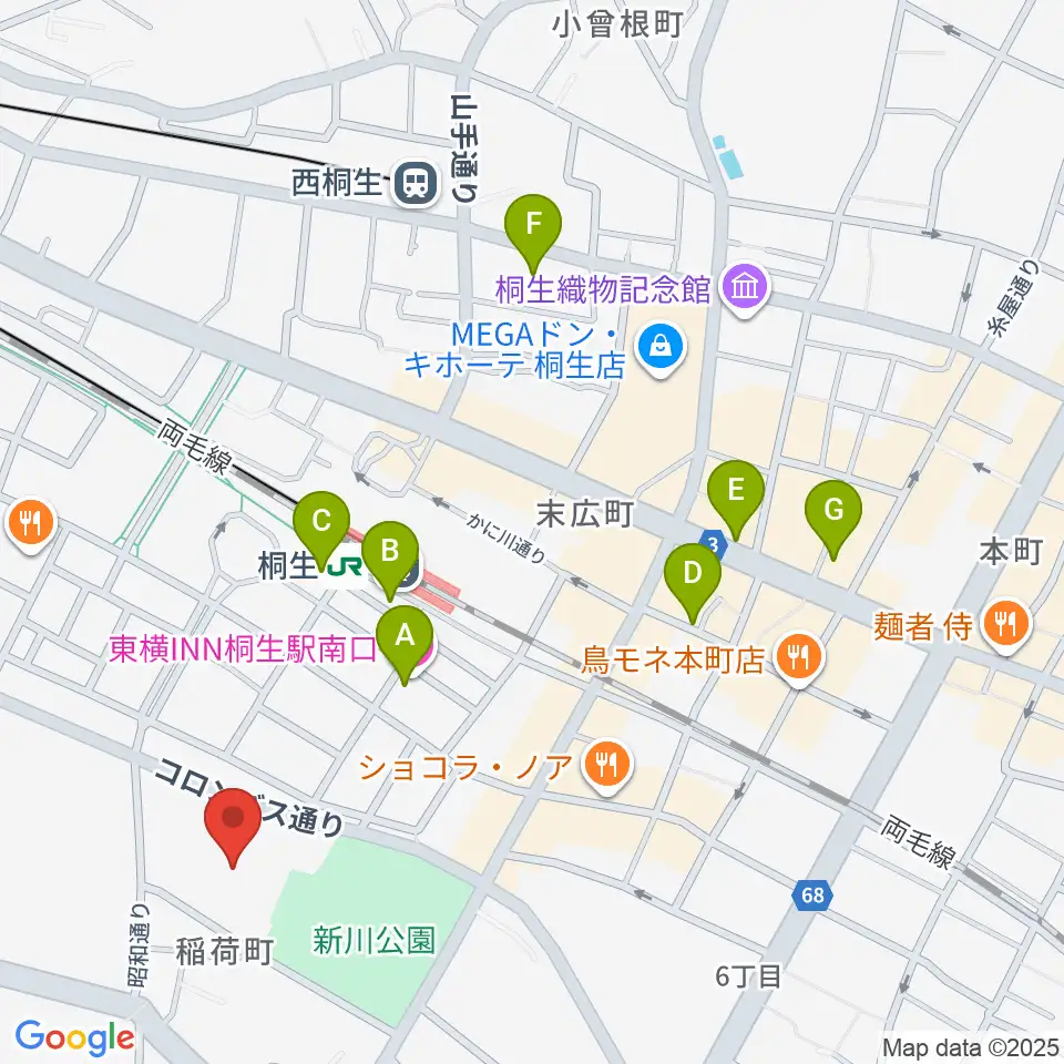 桐生市立中央公民館周辺のホテル一覧地図