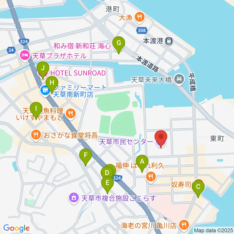 天草市民センター周辺のホテル一覧地図