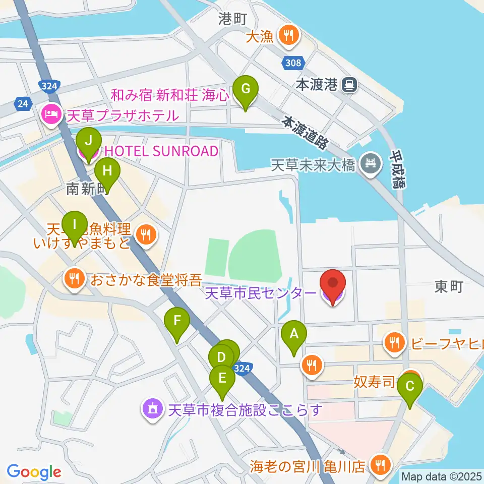 天草市民センター周辺のホテル一覧地図