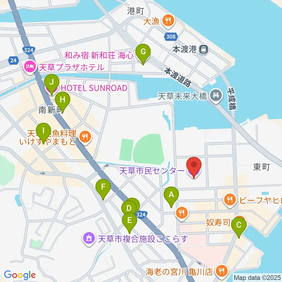 天草市民センター周辺のホテル一覧地図