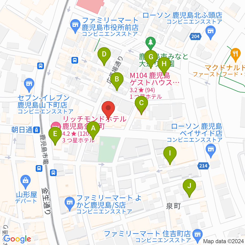 鹿児島県産業会館周辺のホテル一覧地図