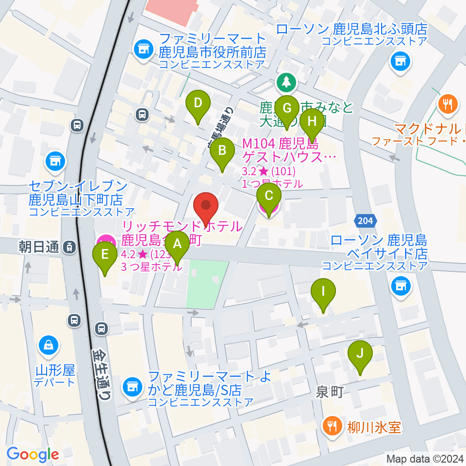 鹿児島県産業会館周辺のホテル一覧地図