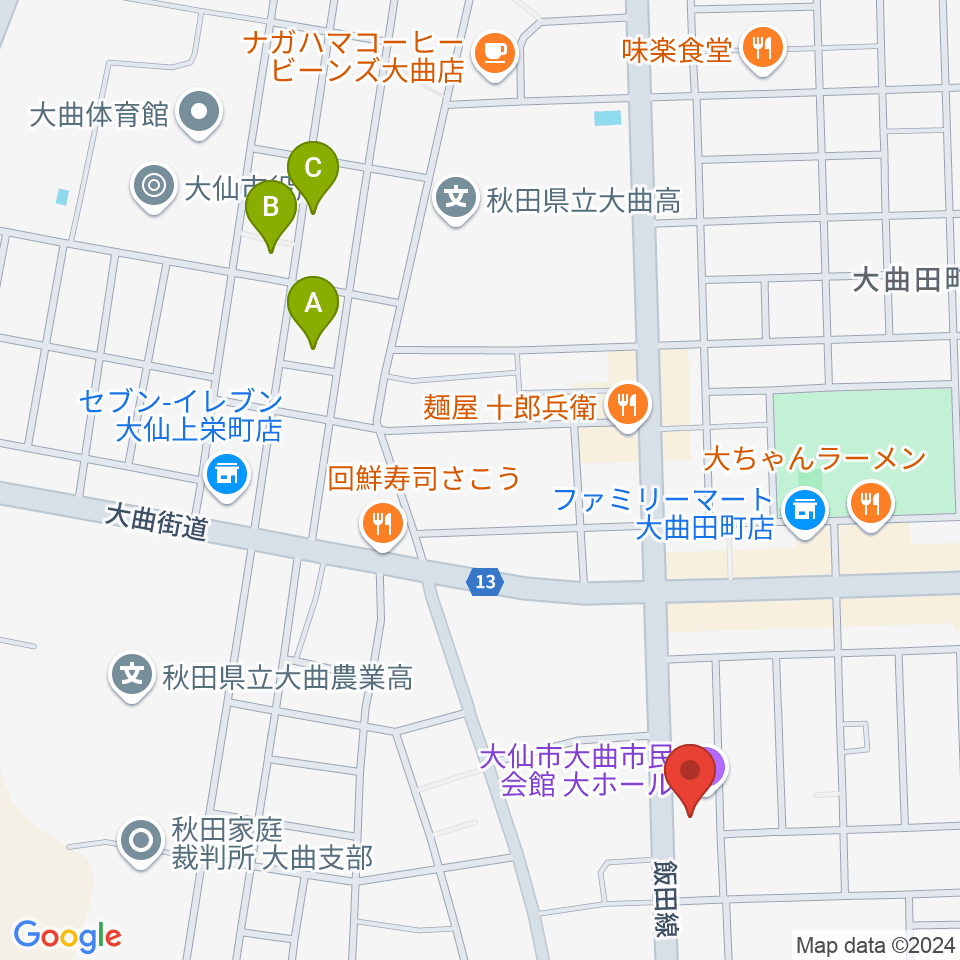 大曲市民会館周辺のホテル一覧地図