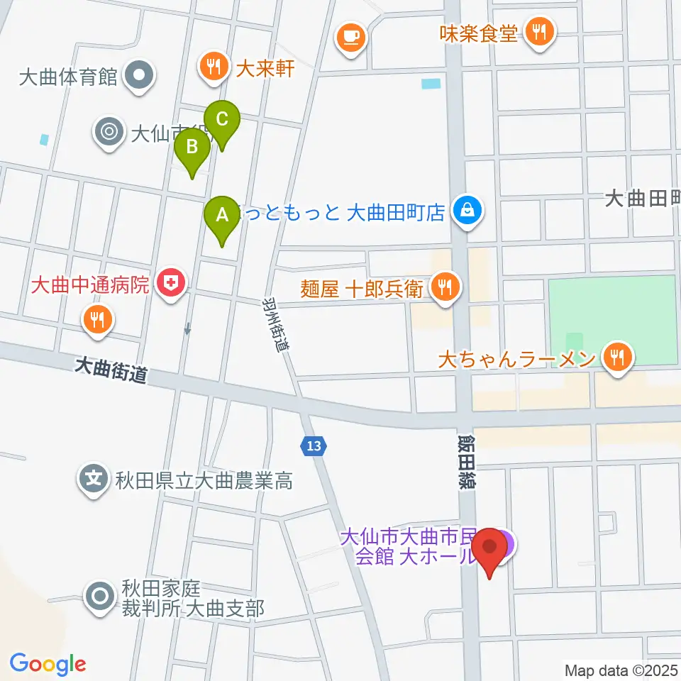 大曲市民会館周辺のホテル一覧地図