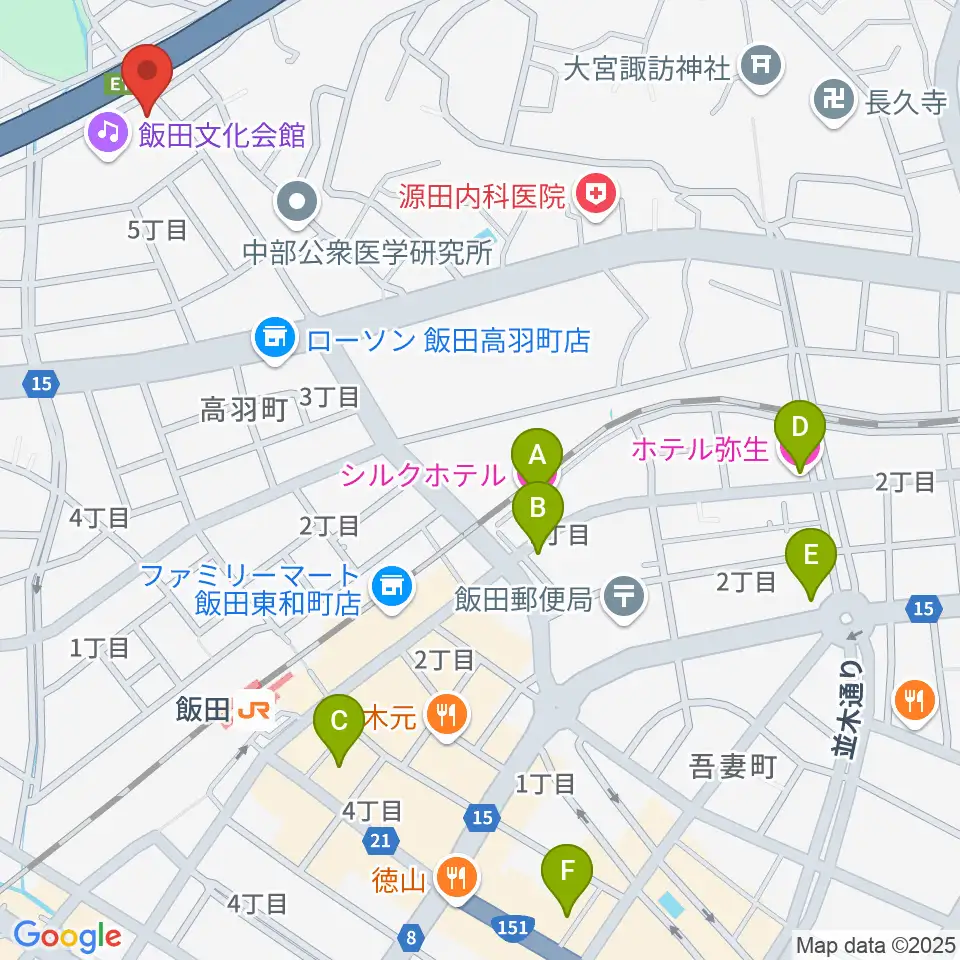 飯田人形劇場周辺のホテル一覧地図