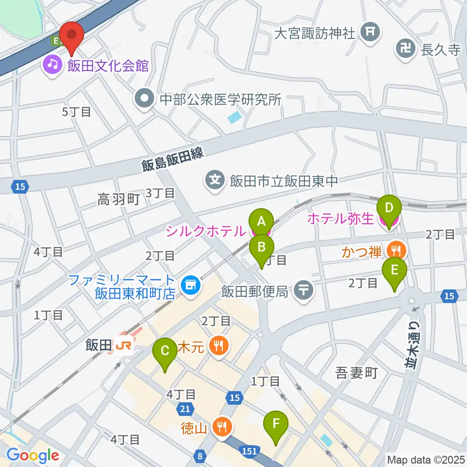 飯田人形劇場周辺のホテル一覧地図