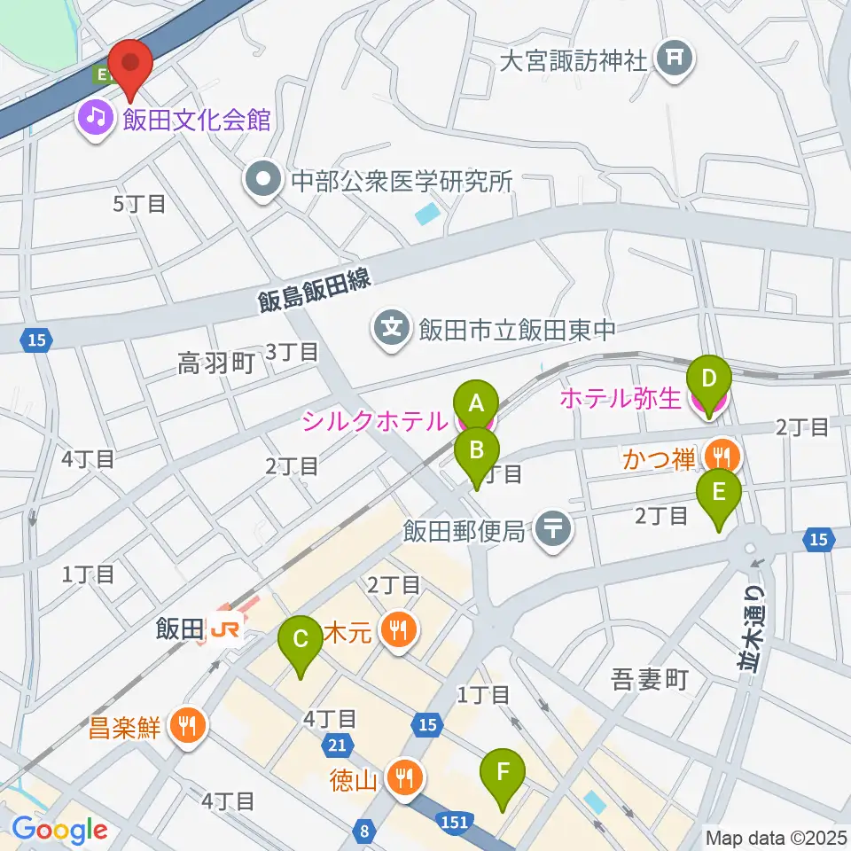 飯田人形劇場周辺のホテル一覧地図