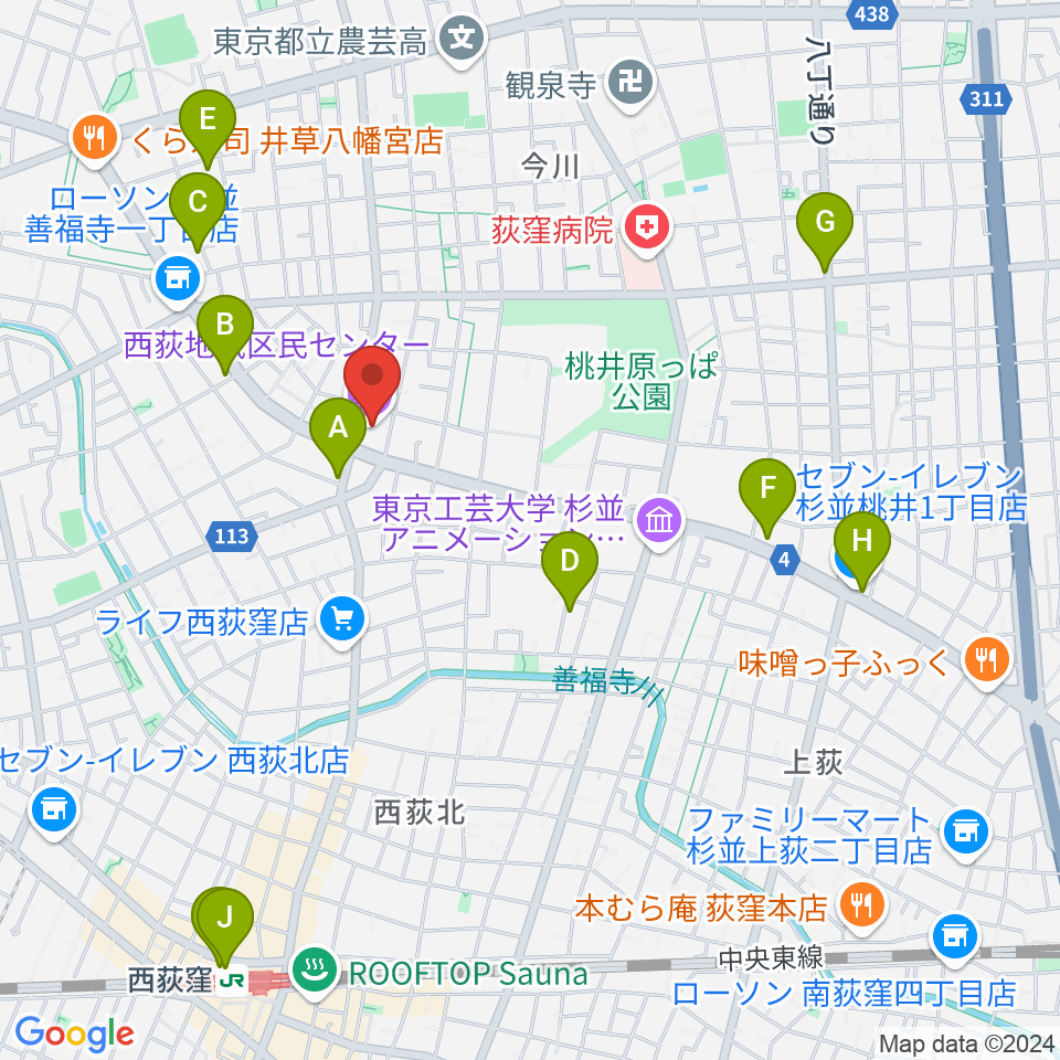 西荻地域区民センター周辺のホテル一覧地図