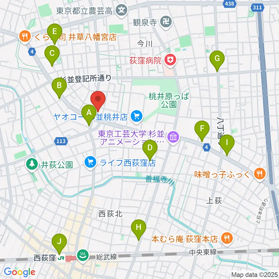 西荻地域区民センター周辺のホテル一覧地図