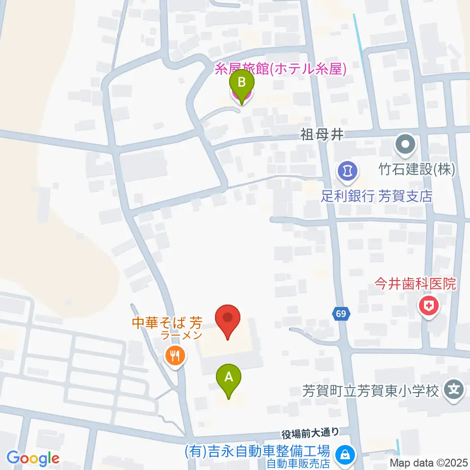 芳賀町民会館周辺のホテル一覧地図