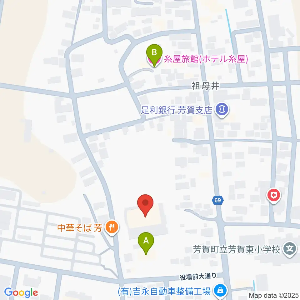 芳賀町民会館周辺のホテル一覧地図