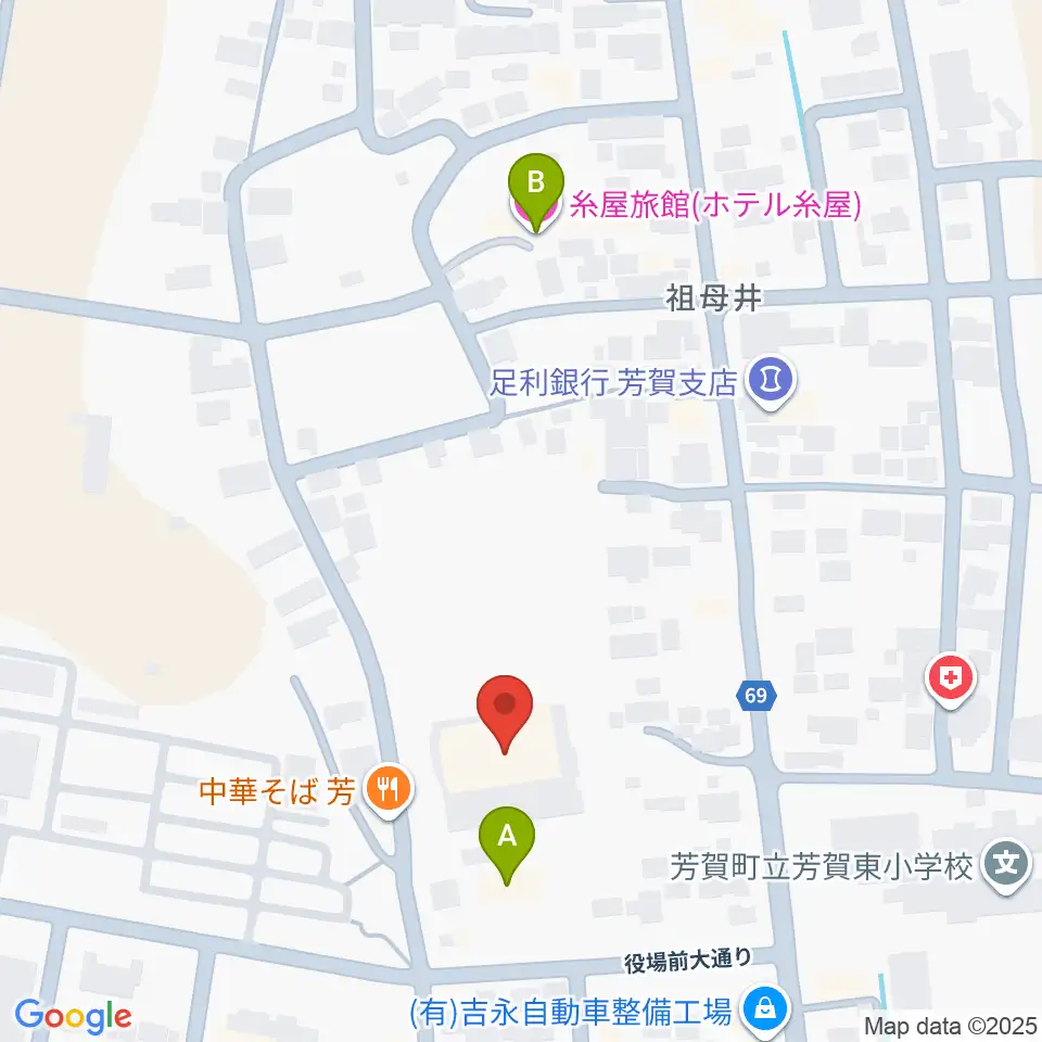 芳賀町民会館周辺のホテル一覧地図