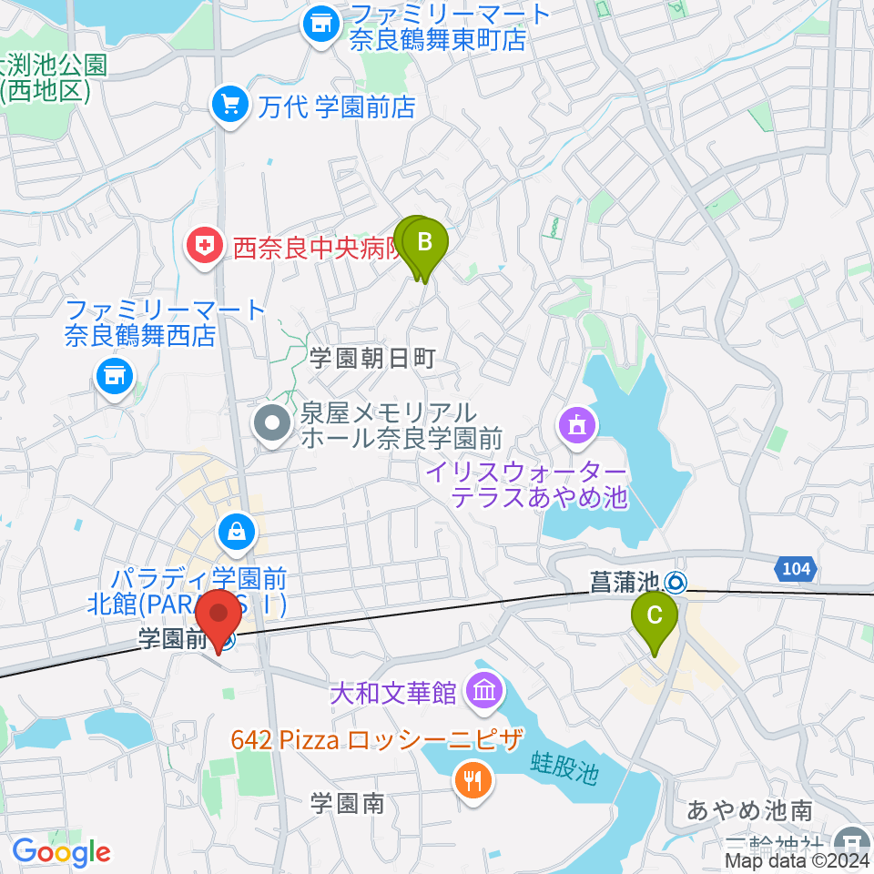 学園前ホール周辺のホテル一覧地図