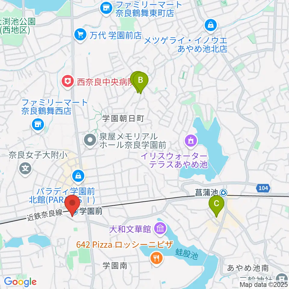 学園前ホール周辺のホテル一覧地図
