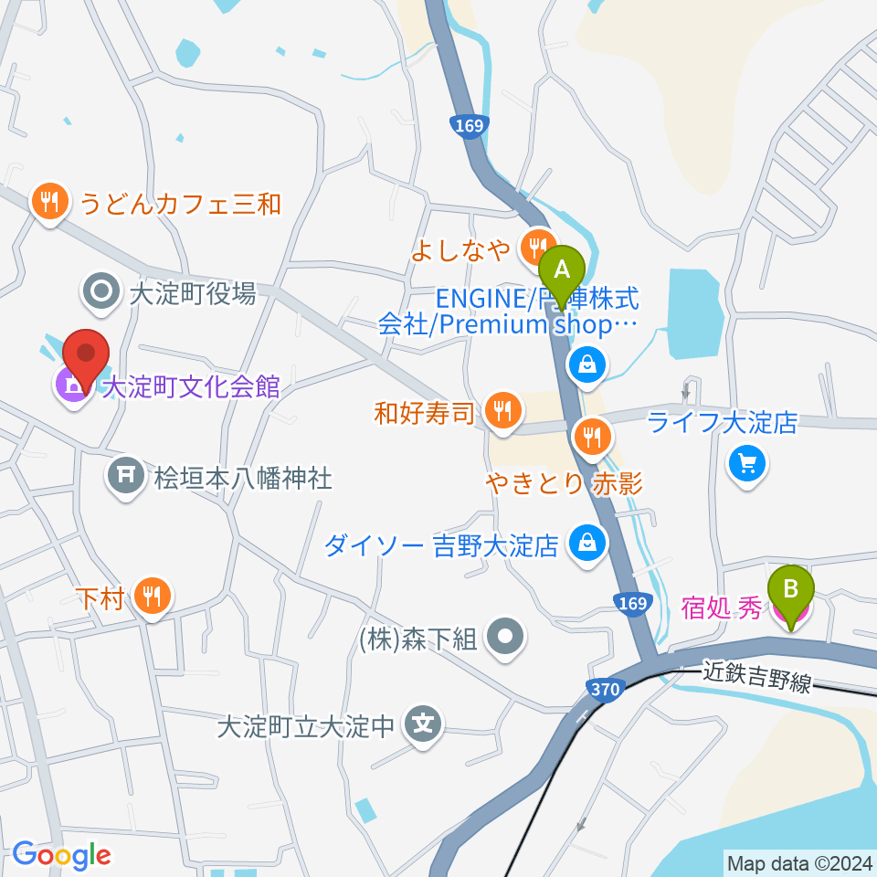 大淀町文化会館周辺のホテル一覧地図