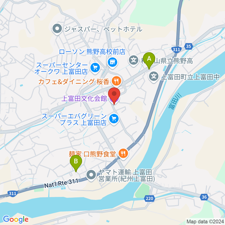 上富田文化会館周辺のホテル一覧地図