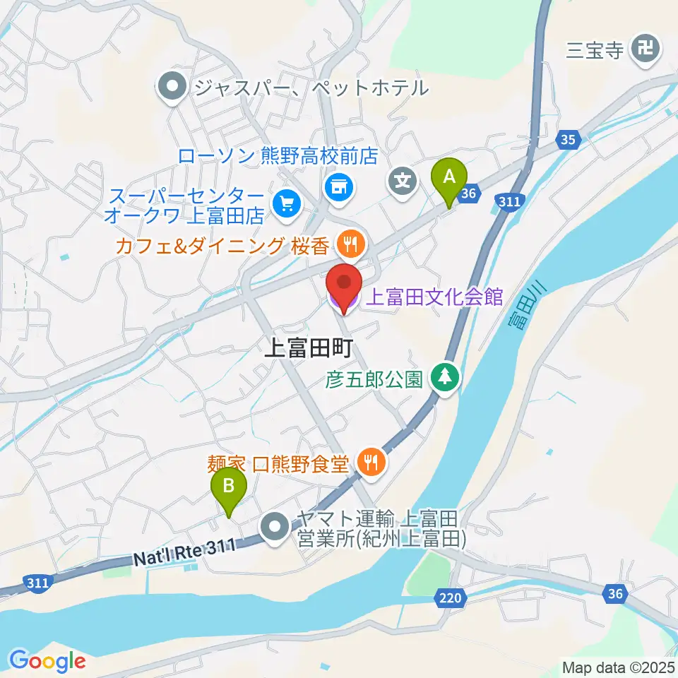 上富田文化会館周辺のホテル一覧地図