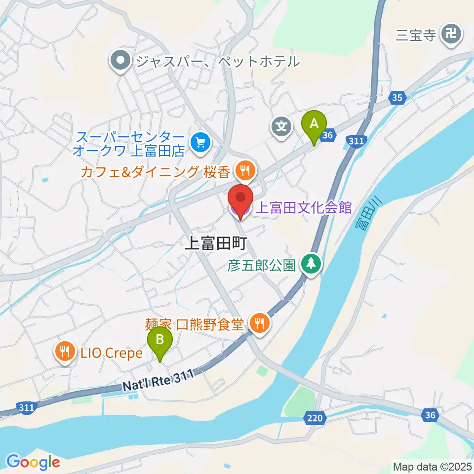 上富田文化会館周辺のホテル一覧地図