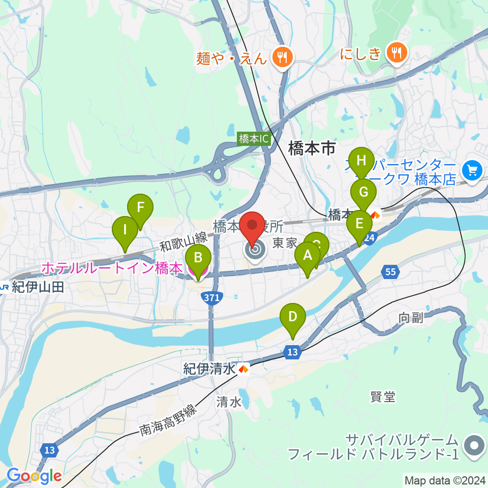 橋本市民会館周辺のホテル一覧地図