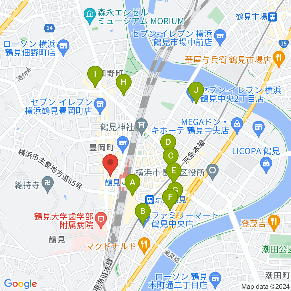 横浜市鶴見公会堂周辺のホテル一覧地図