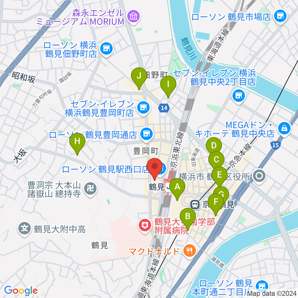 横浜市鶴見公会堂周辺のホテル一覧地図