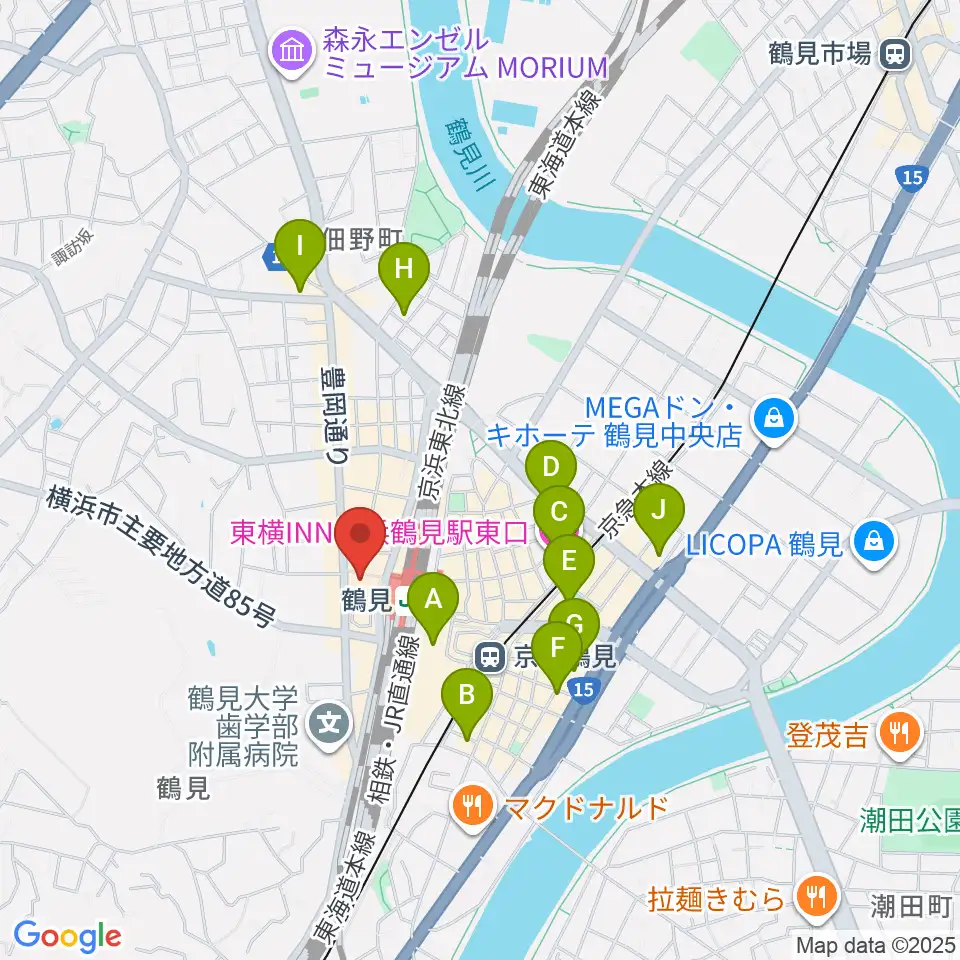 横浜市鶴見公会堂周辺のホテル一覧地図