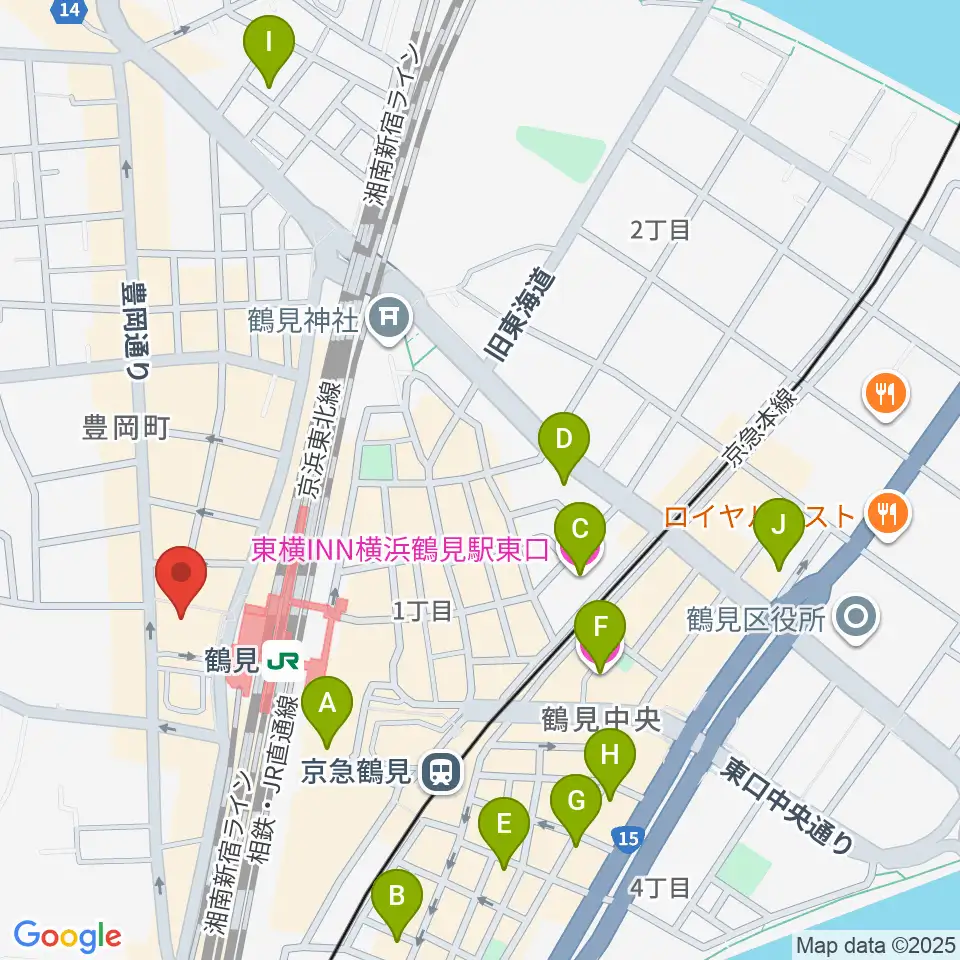 横浜市鶴見公会堂周辺のホテル一覧地図