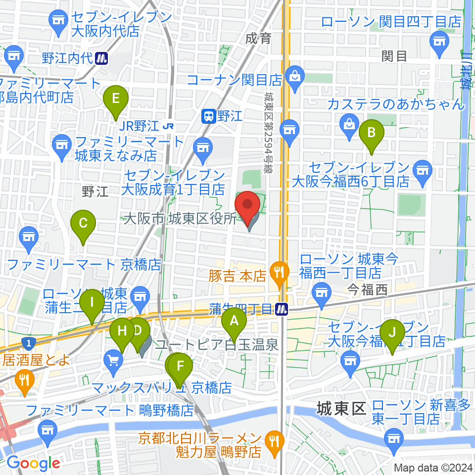 大阪市立城東区民センター周辺のホテル一覧地図