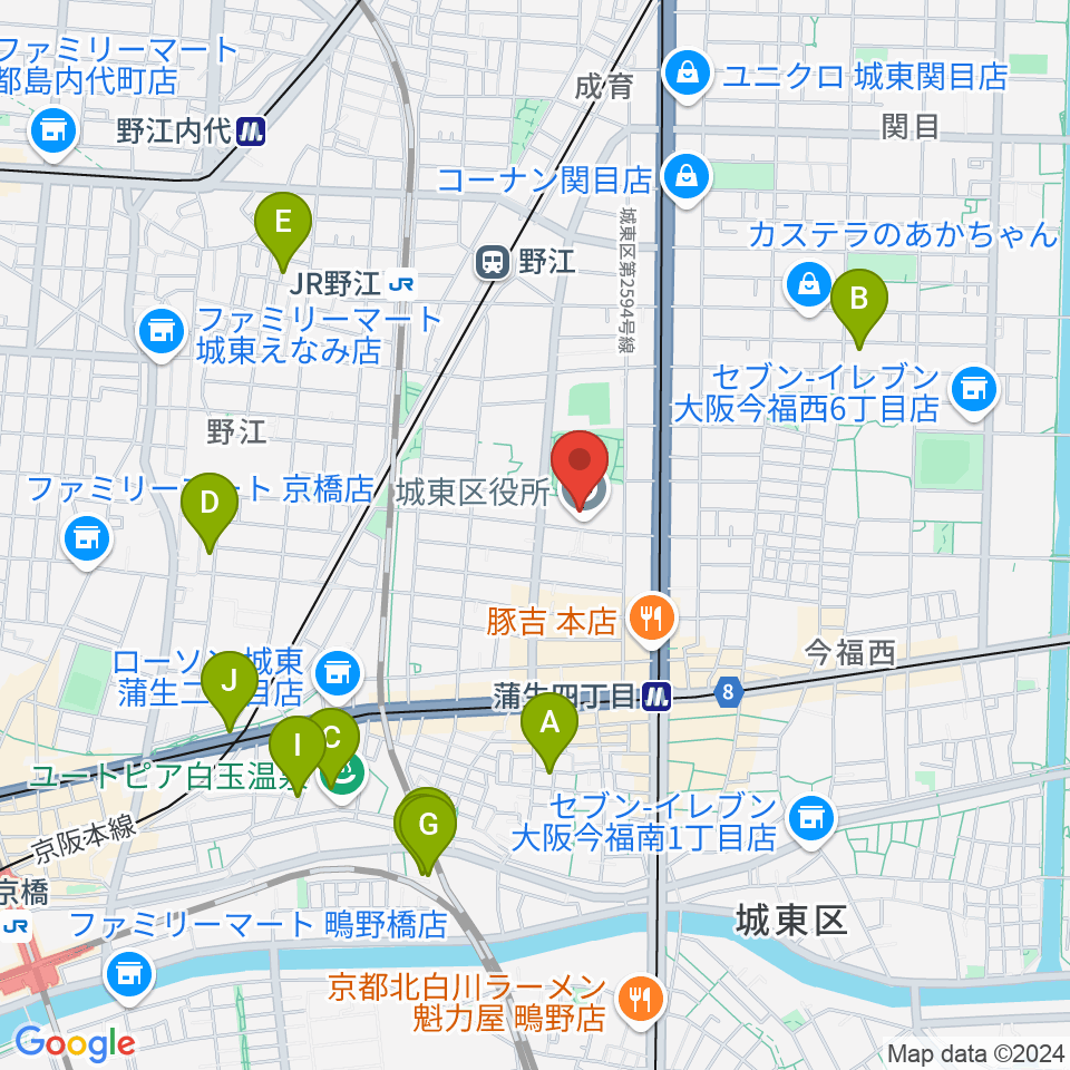 大阪市立城東区民センター周辺のホテル一覧地図