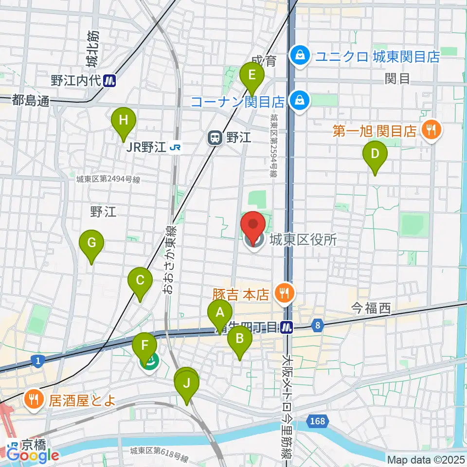 大阪市立城東区民センター周辺のホテル一覧地図