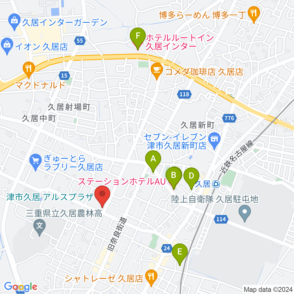 津市久居アルスプラザ周辺のホテル一覧地図